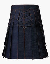 KILT IN BLACK DENIM WITH A STUDDED APRON - Scottish Kilt Jacket™ USA-UK